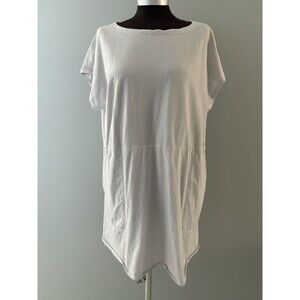 Eileen Fisher Organic Cotton T Shirt Dress Size L Gray White Stripe Minimalist